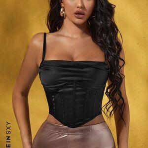 Satin Black Bustier Crop Top